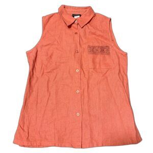 DPNY Blouse S Orange Linen Blend Sleeveless Button Down Casual Classic Summer